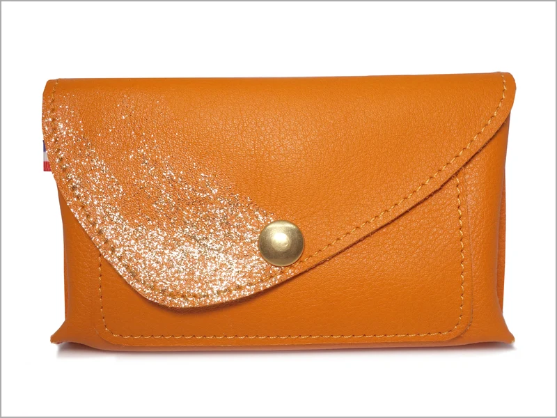 Portefeuille porte-monnaie femme cuir véritable paillettes peintes à la main