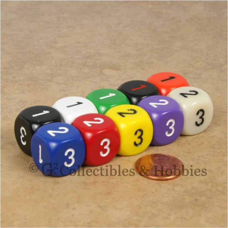 D3 (6 Sided) RPG Dice Set 10pc - 10 Colors (A)