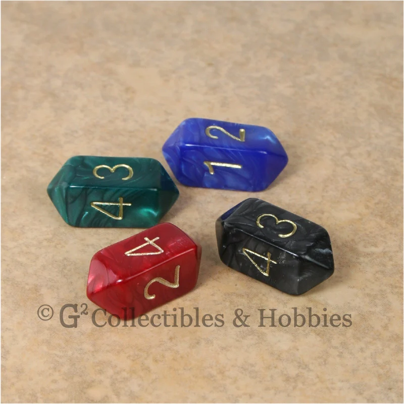 D4 Crystal Pearl Dice 4pc Set - Red, Blue, Green & Black