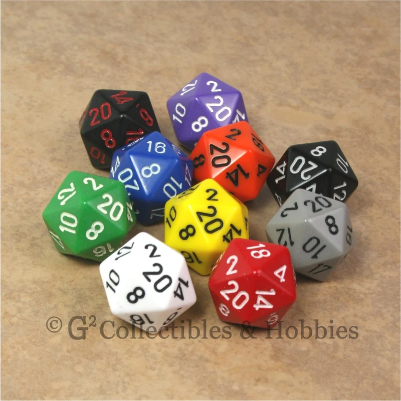 D20 RPG Dice Set : Opaque 10pc - 10 Colors