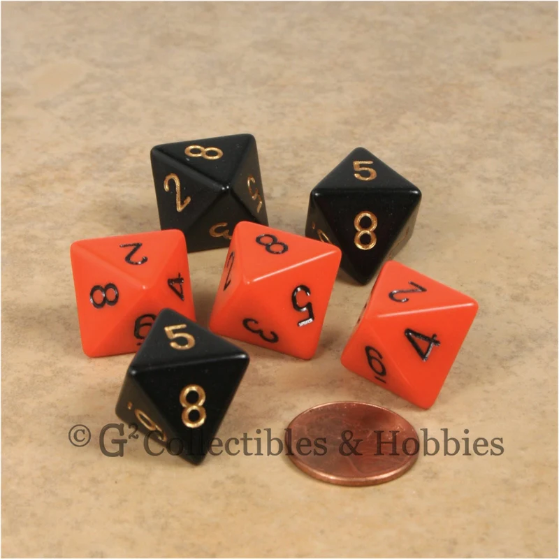 D8 RPG Dice Set : Opaque 6pc - Orange & Black