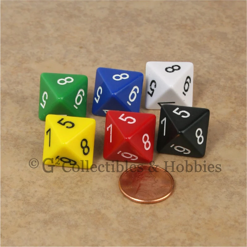 D8 RPG Dice Set : Opaque 6pc - 6 Colors