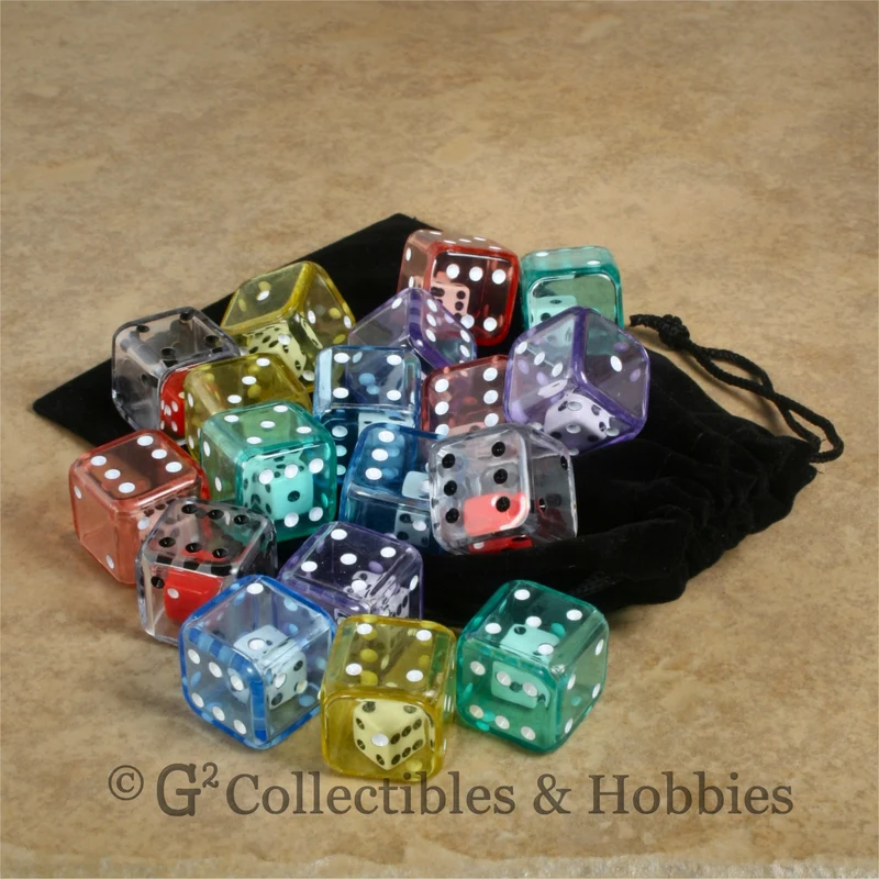 D6 19mm Double Dice 18pc Dice & Bag Set