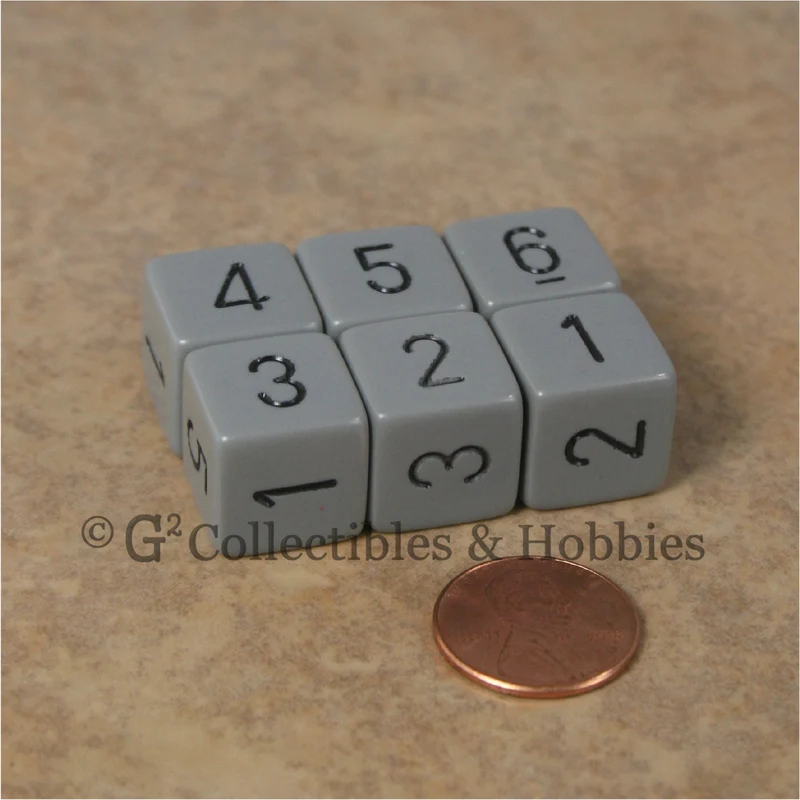 D6 RPG Dice Set : Opaque Gray with Black Numbers 6pc