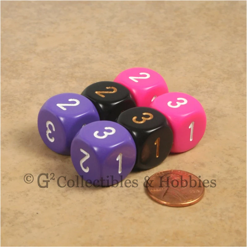 D3 (6 Sided) RPG Dice Set 6pc - Pink Purple Black