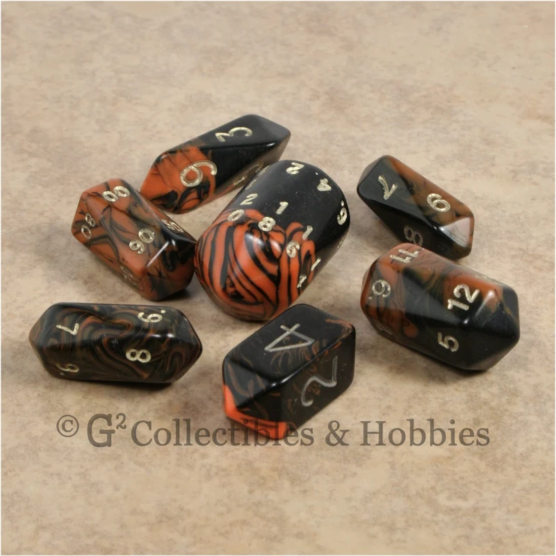 RPG Dice Set Crystal Oblivion Black / Orange with Gold 7pc