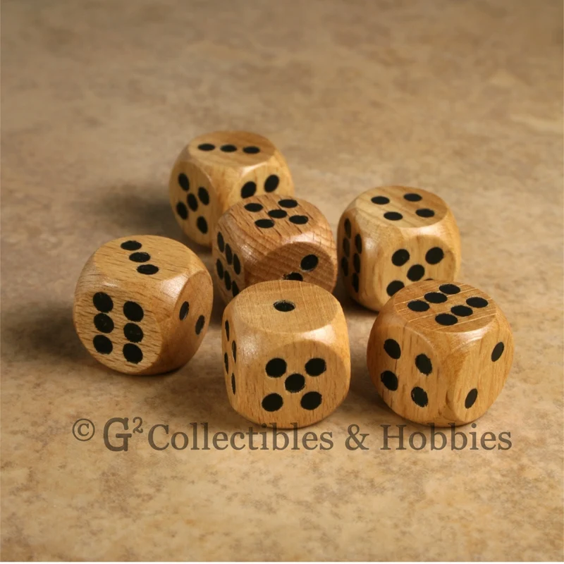 D6 16mm Wood (Light Stained) 6pc Dice Set