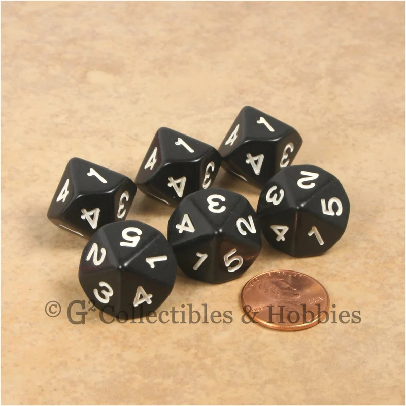 D5 (10 sided) 1 to 5 Twice Dice Set 6pc - 16mm Black