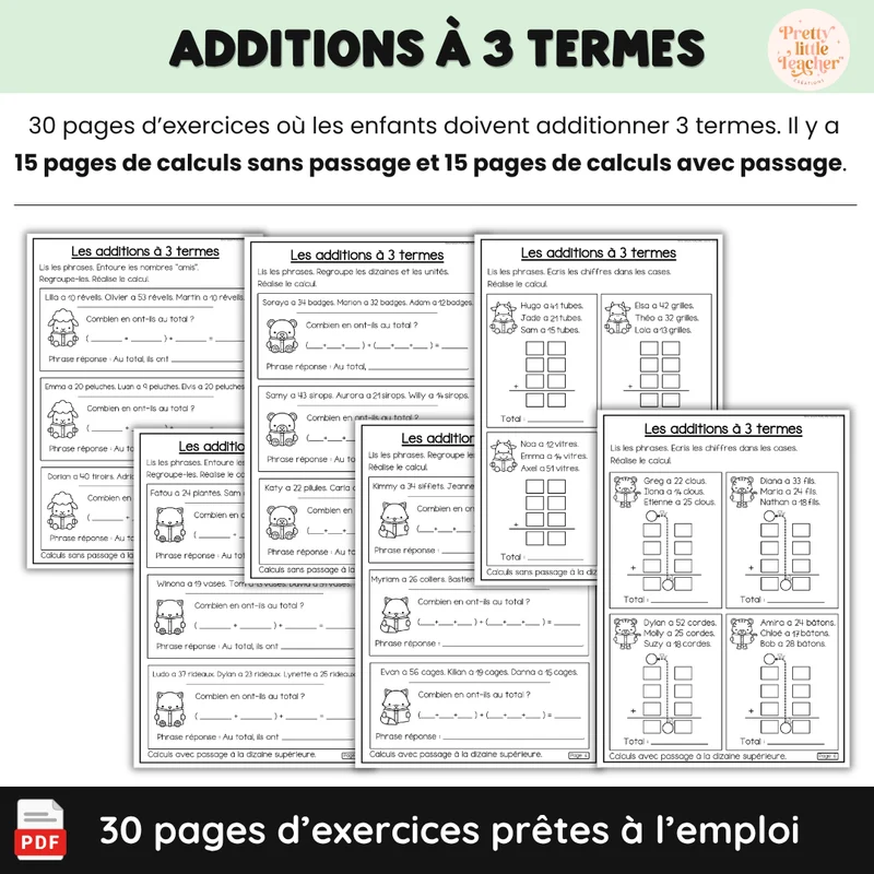 Livret : les additions à 3 termes (→ 100)