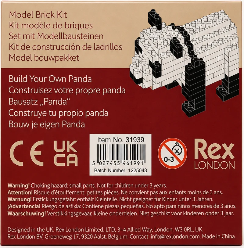 Mini kit de construction en briques - Tyrannosaure / Panda (119 pcs)