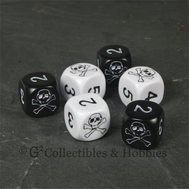 Pirate Skull & Bones 6pc Dice Set - Black & White