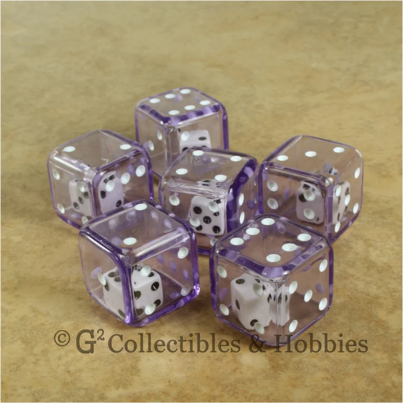 D6 19mm Double Dice 6pc Dice Set - Purple