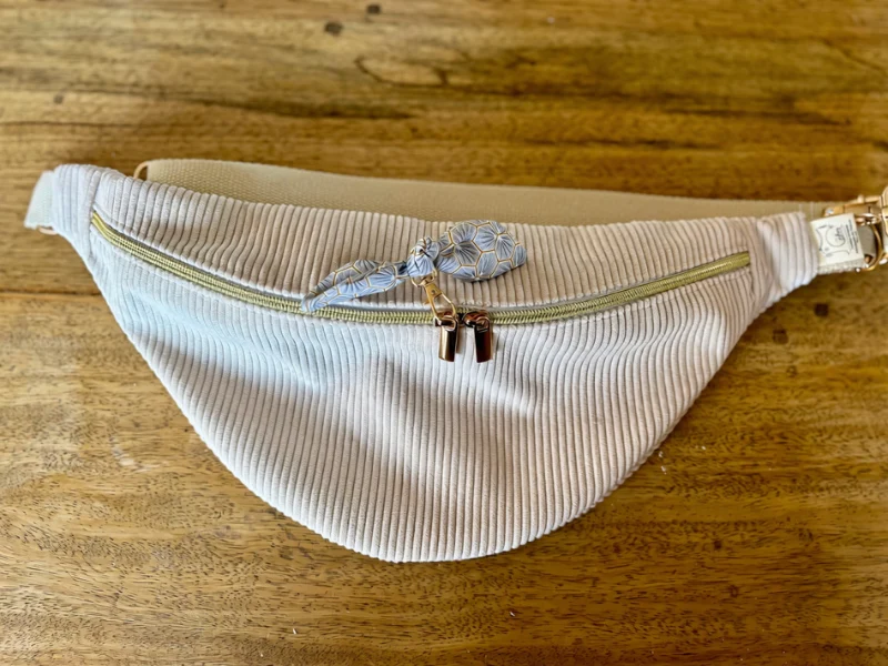 Grand sac banane en velours & son porte-clé nœud