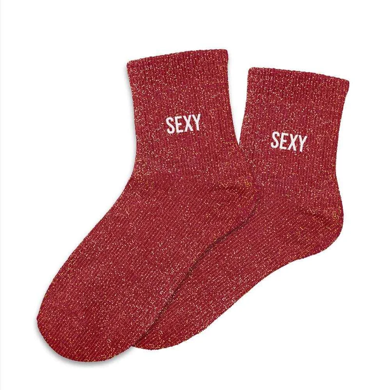 Chaussettes à paillettes rouge "Sexy"/ Taille unique : 36-42