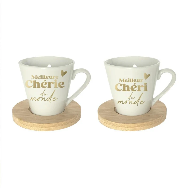 Coffret tasses café duo chérie & chéri