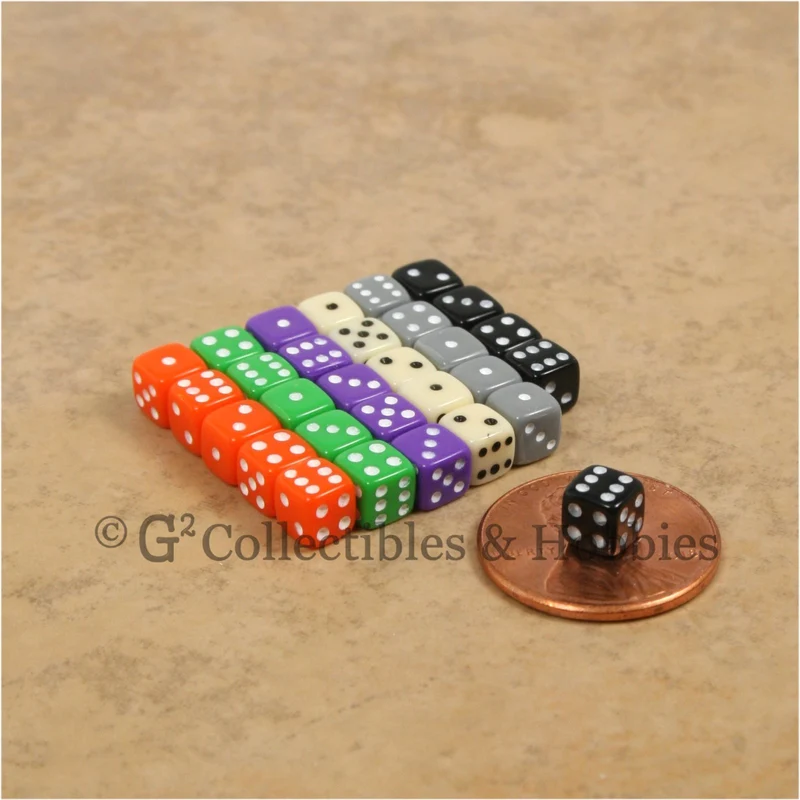 D6 5mm Deluxe Rounded Edge Opaque 30pc Dice Set - 6 Colors (A)