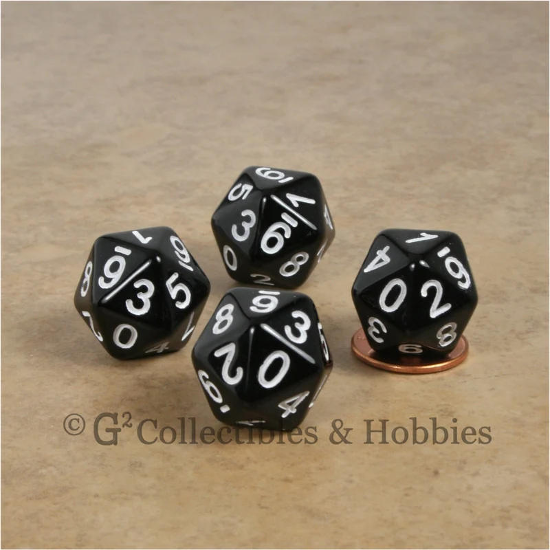 D10 (20 Sided) 0-9 Twice RPG Dice Set 4pc - Black