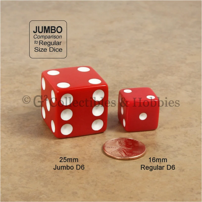 D6 25mm Opaque Red with White Pips 10pc Dice & Bag Set