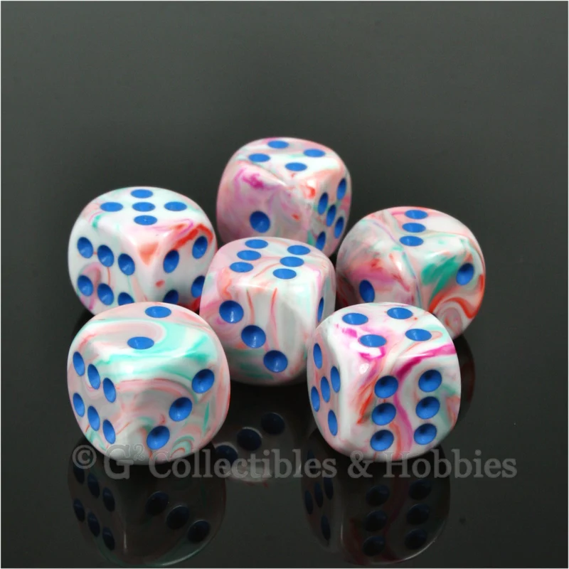 D6 16mm Festive Pop Art with Blue Pips 6pc Dice Set
