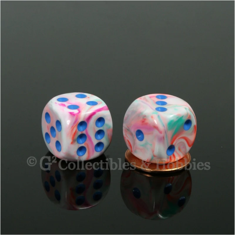 D6 16mm Festive Pop Art with Blue Pips 6pc Dice Set