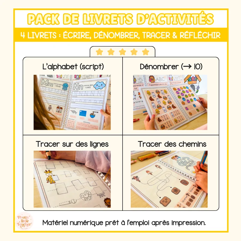 Pack de 4 livrets d'activités pour la maternelle : écrire, dénombrer et tracer