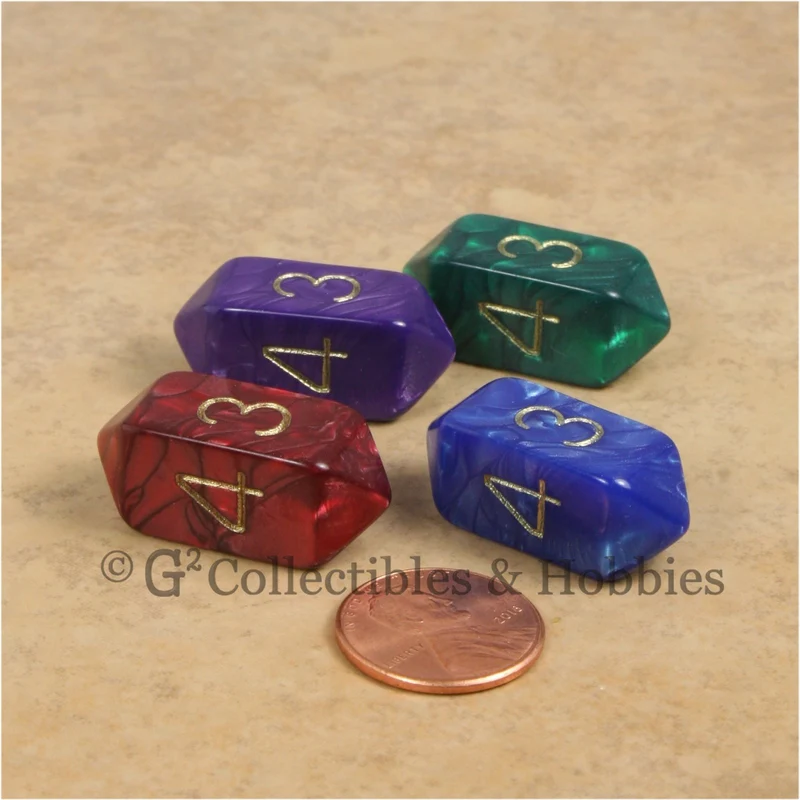 D4 Crystal Pearl Dice 4pc Set - Red, Blue, Green & Purple