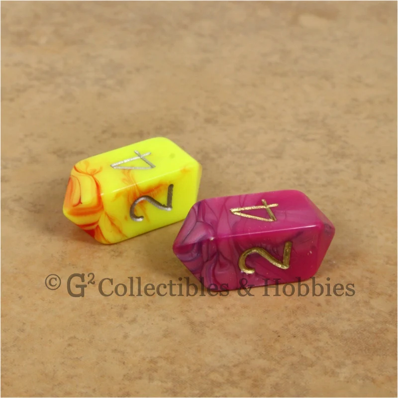 D4 Crystal Toxic Dice 2pc Set - Pink Blue & Yellow Red
