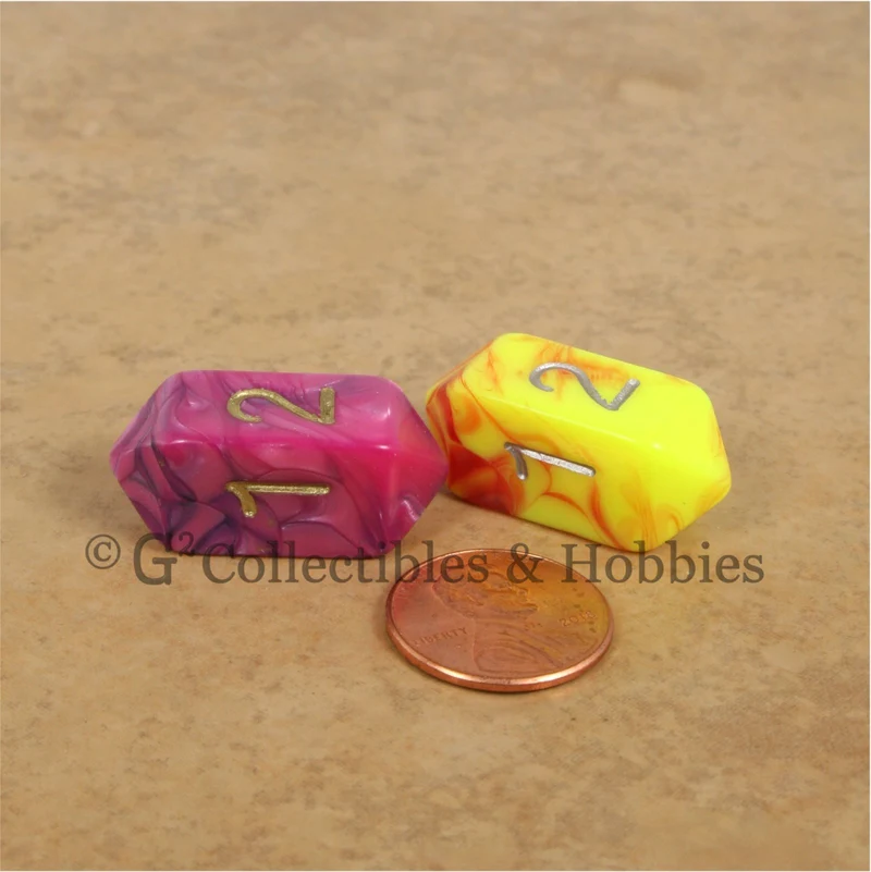 D4 Crystal Toxic Dice 2pc Set - Pink Blue & Yellow Red