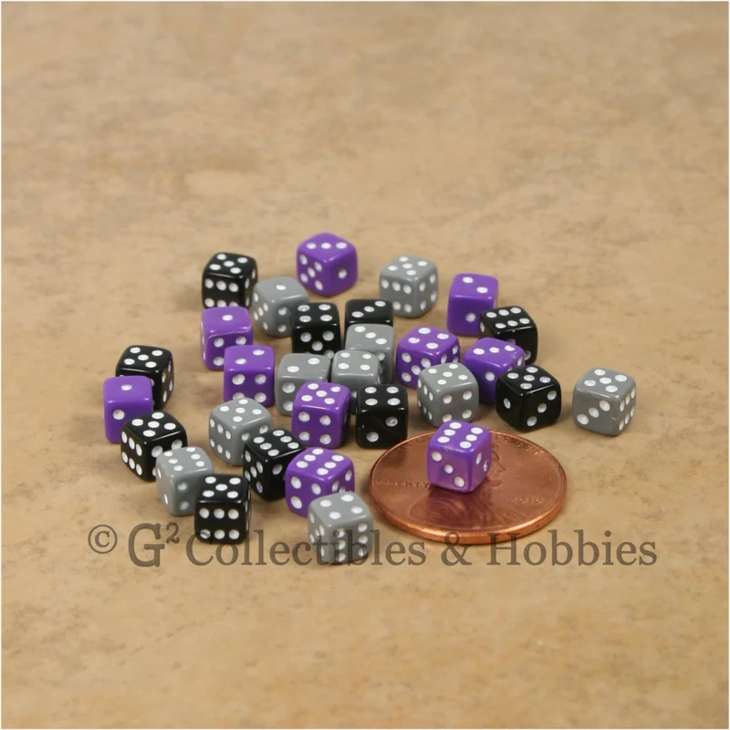D6 5mm Deluxe Rounded Edge Opaque 30pc Dice Set - Black Gray Purple