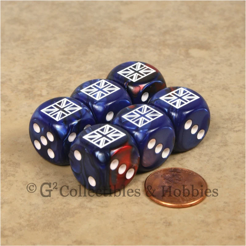 WWII Axis & Allies 6pc Dice Set - British Union Jack (Blue Gemini w/some Red)