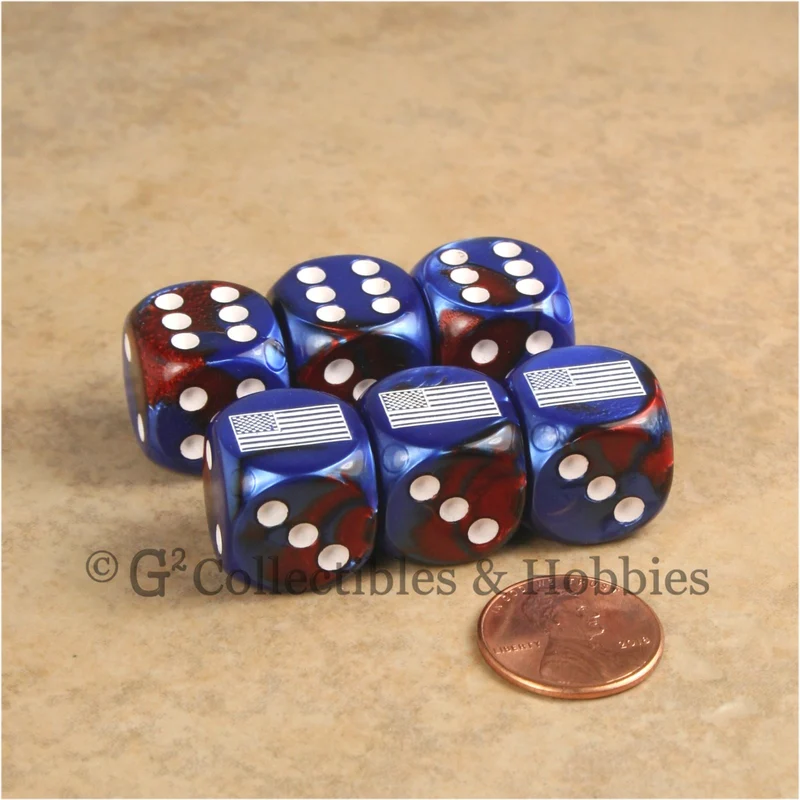 US American Flag Dice - Set of 6 Blue Gemini w/some Red