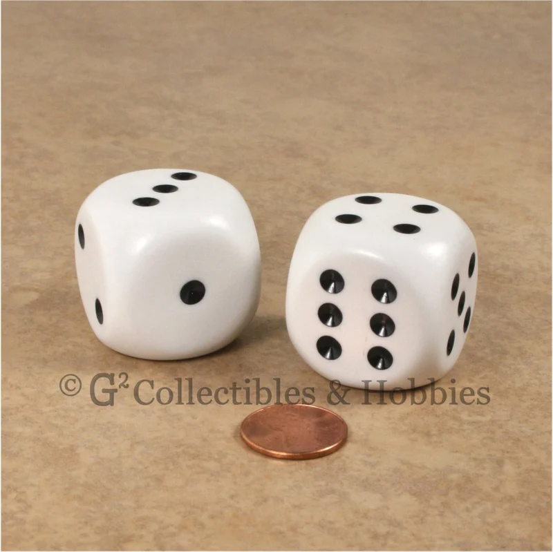 D6 Jumbo 32mm Rounded Edge Dice Pair - White