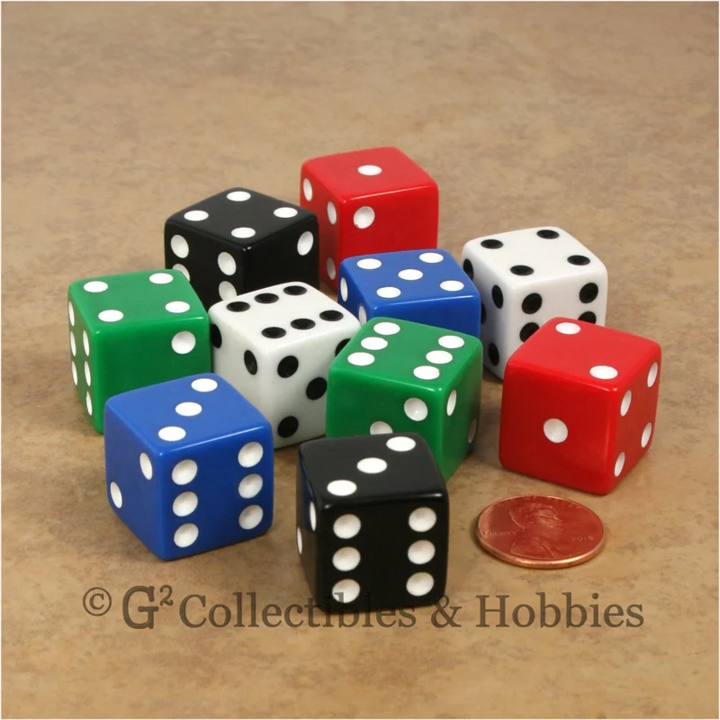 D6 19mm Opaque 10pc Dice Set - 5 Colors