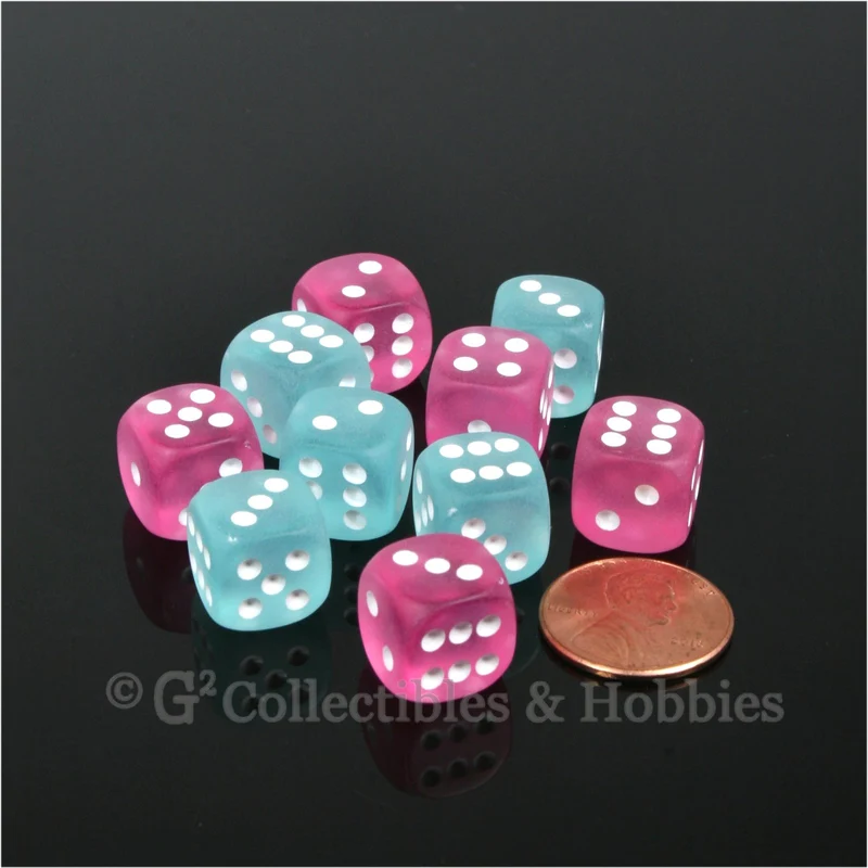 D6 12mm Frosted 10pc Dice Set - Pink & Teal