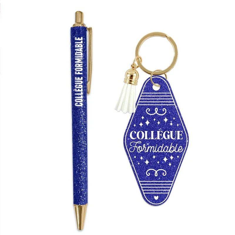 Duo stylo et porte-clés à paillettes "Collègue formidable"