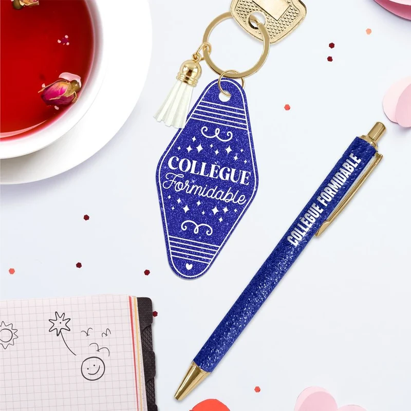Duo stylo et porte-clés à paillettes "Collègue formidable"