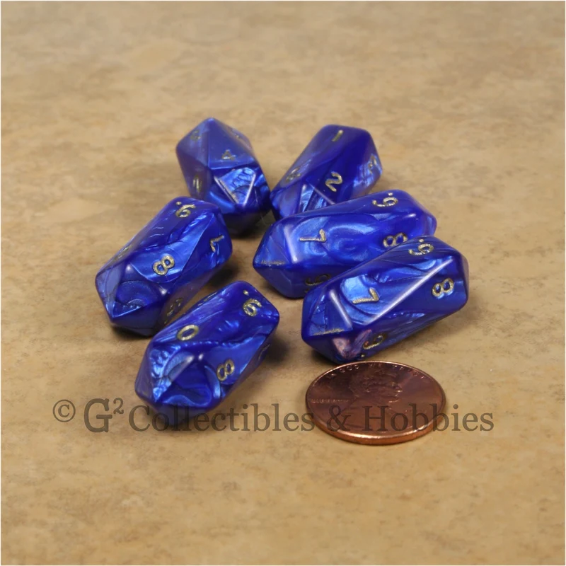D10 Crystal Pearl Dice 6pc Set - Blue