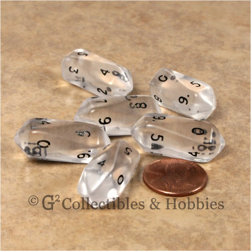 D10 Crystal Transparent Dice 6pc Set - Clear