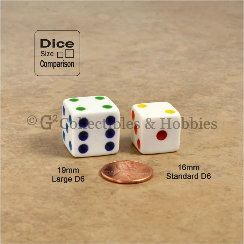 D6 19mm Opaque White with Multi-Color Pips 10pc Dice Set