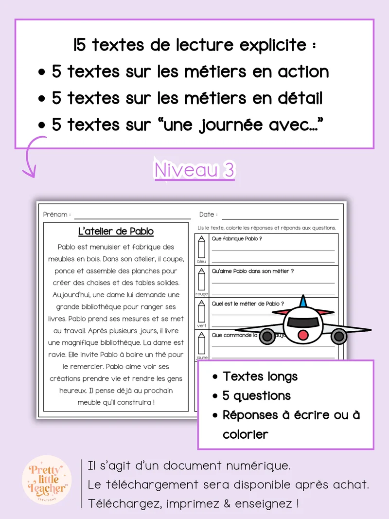 Lecture niveau 3 sur les métiers