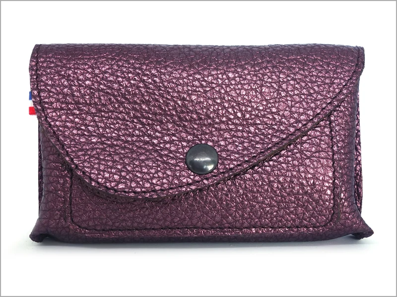 Portefeuille porte-monnaie femme cuir grainé métallisé