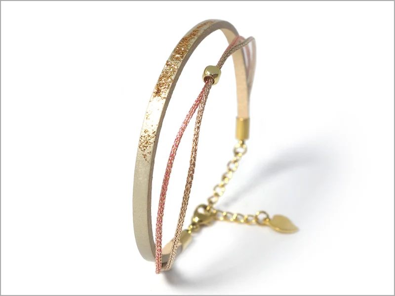 Bracelet réglable en cuir irisé et paillettes pour femme