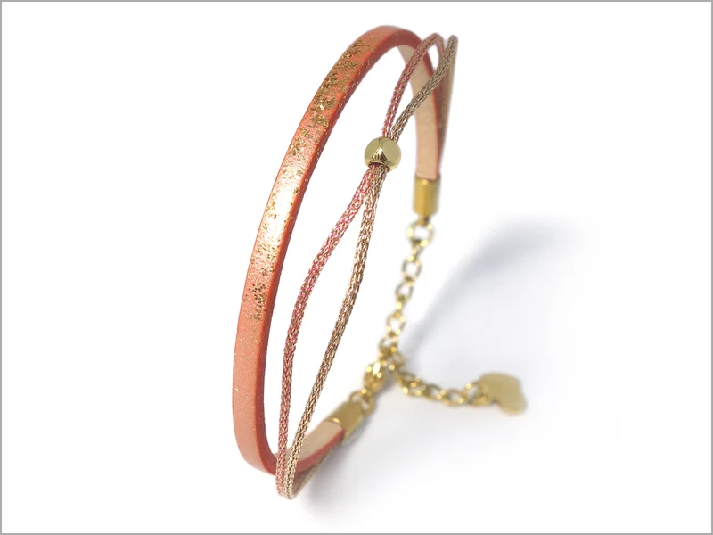 Bracelet réglable en cuir irisé et paillettes pour femme