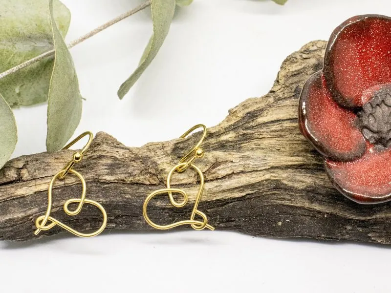 Boucles d'oreilles cœur en fil fin, doré à l'or fin 24K