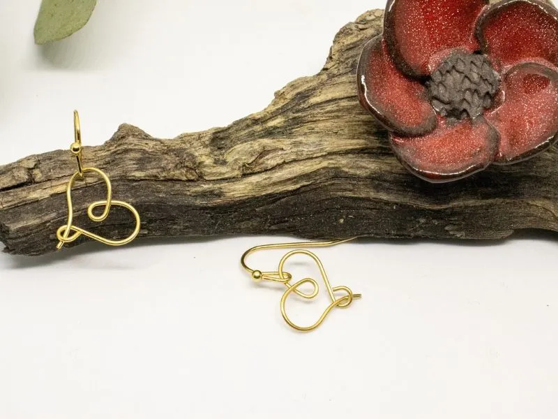 Boucles d'oreilles cœur en fil fin, doré à l'or fin 24K