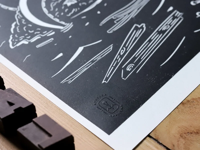 Linogravure « Le Graal » - Tirage artisanal 40×60 cm