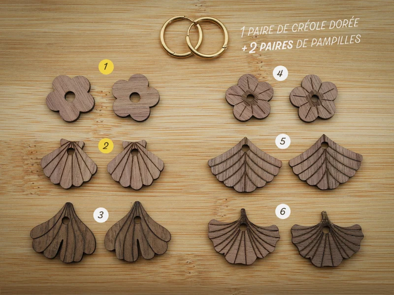 Pack boucles créoles + 2 pampilles en bois au choix