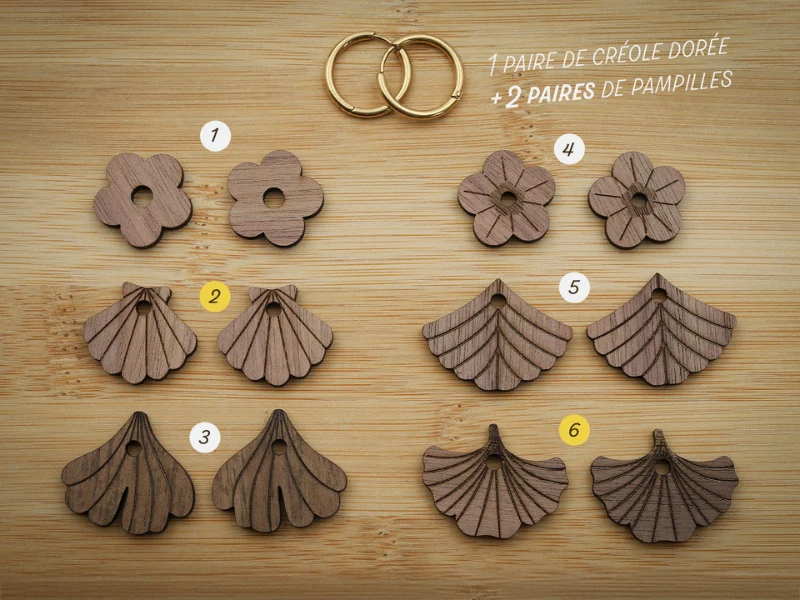 Pack boucles créoles + 2 pampilles en bois au choix