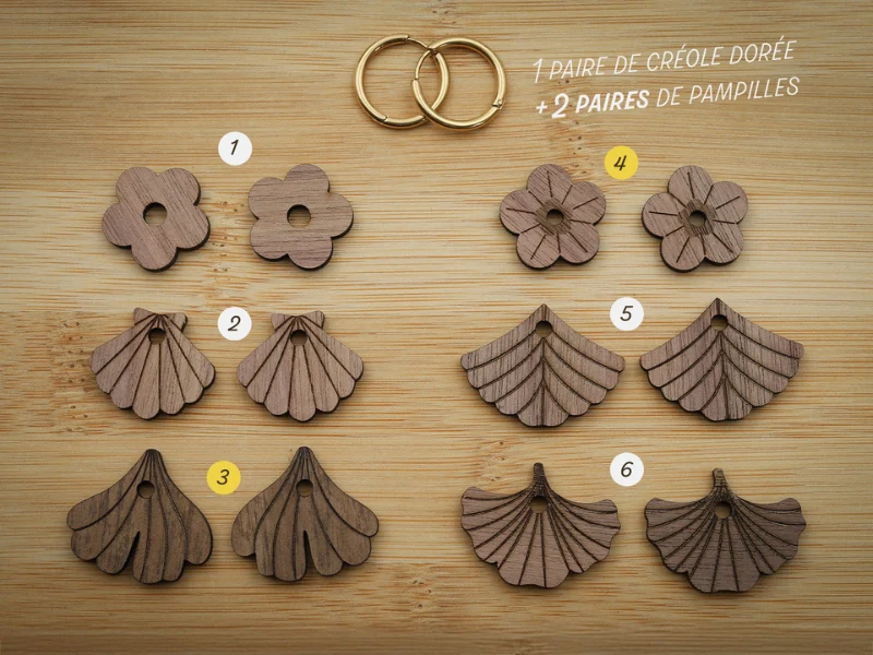 Pack boucles créoles + 2 pampilles en bois au choix