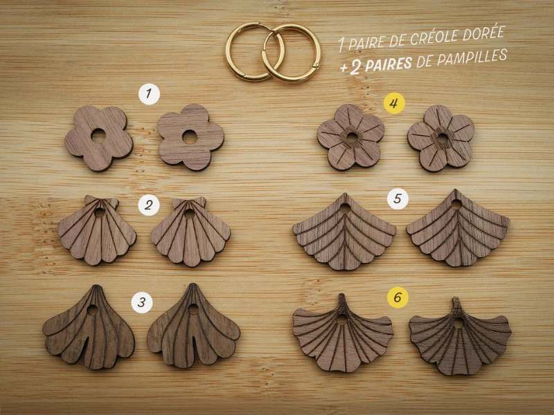 Pack boucles créoles + 2 pampilles en bois au choix
